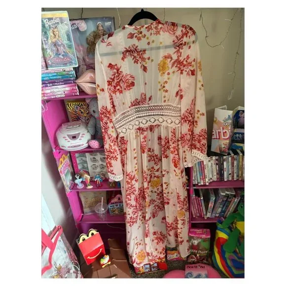 LULUS CREAM FLORAL PRINT CHIFFON DUSTER SIZE SMALL - Picture 2 of 4